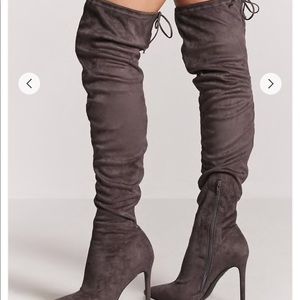 Grey thigh high boots